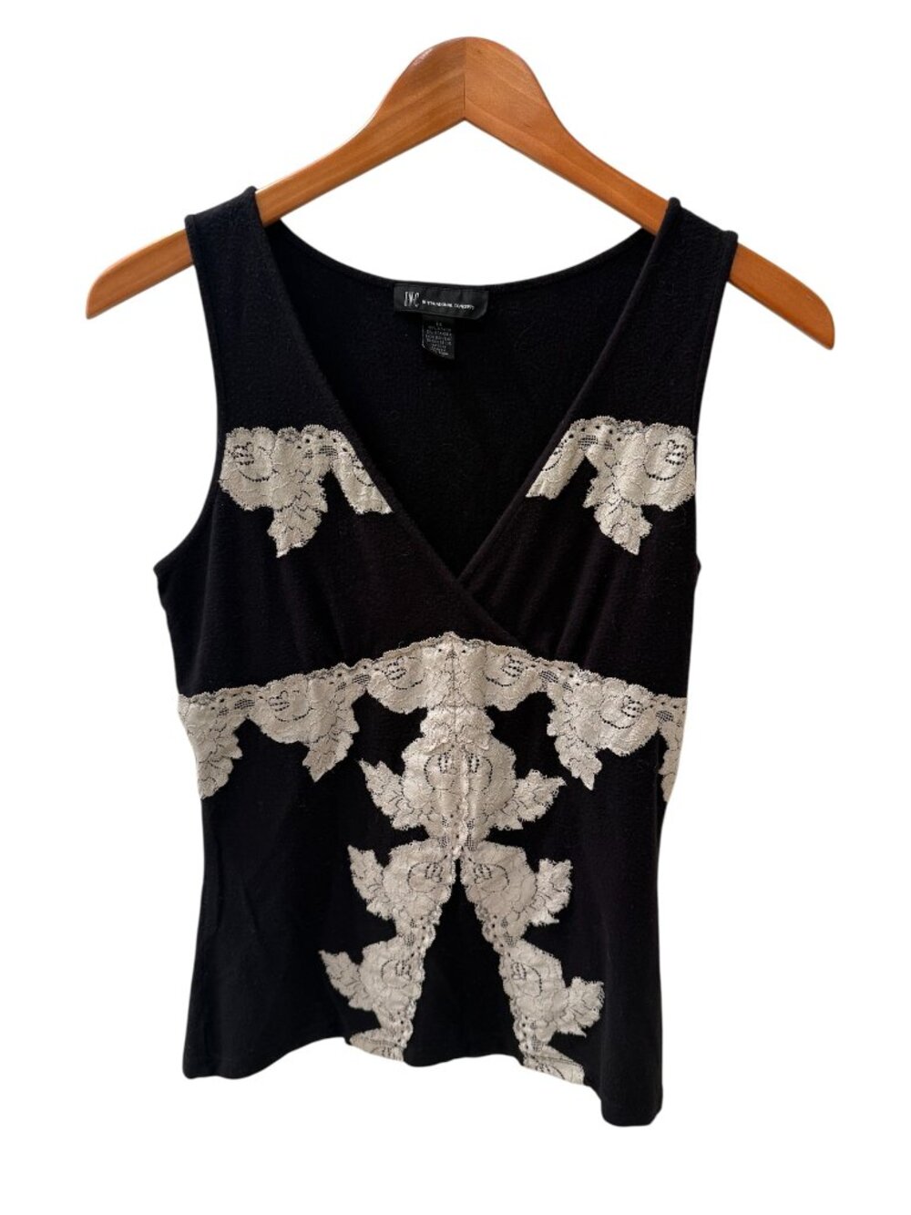 INC International Concepts Black Lace Trim Sleeveless Top M